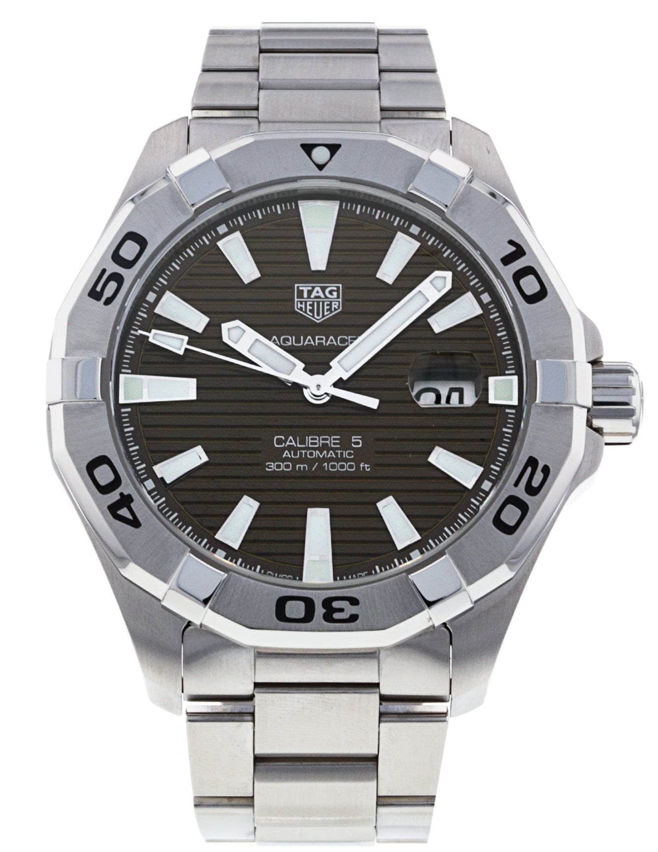 Tag Heuer Aquaracer Calibre 5 Automatic Sunray Brown Dial Silver Steel Strap Watch for Men - WAY2018.BA0927
