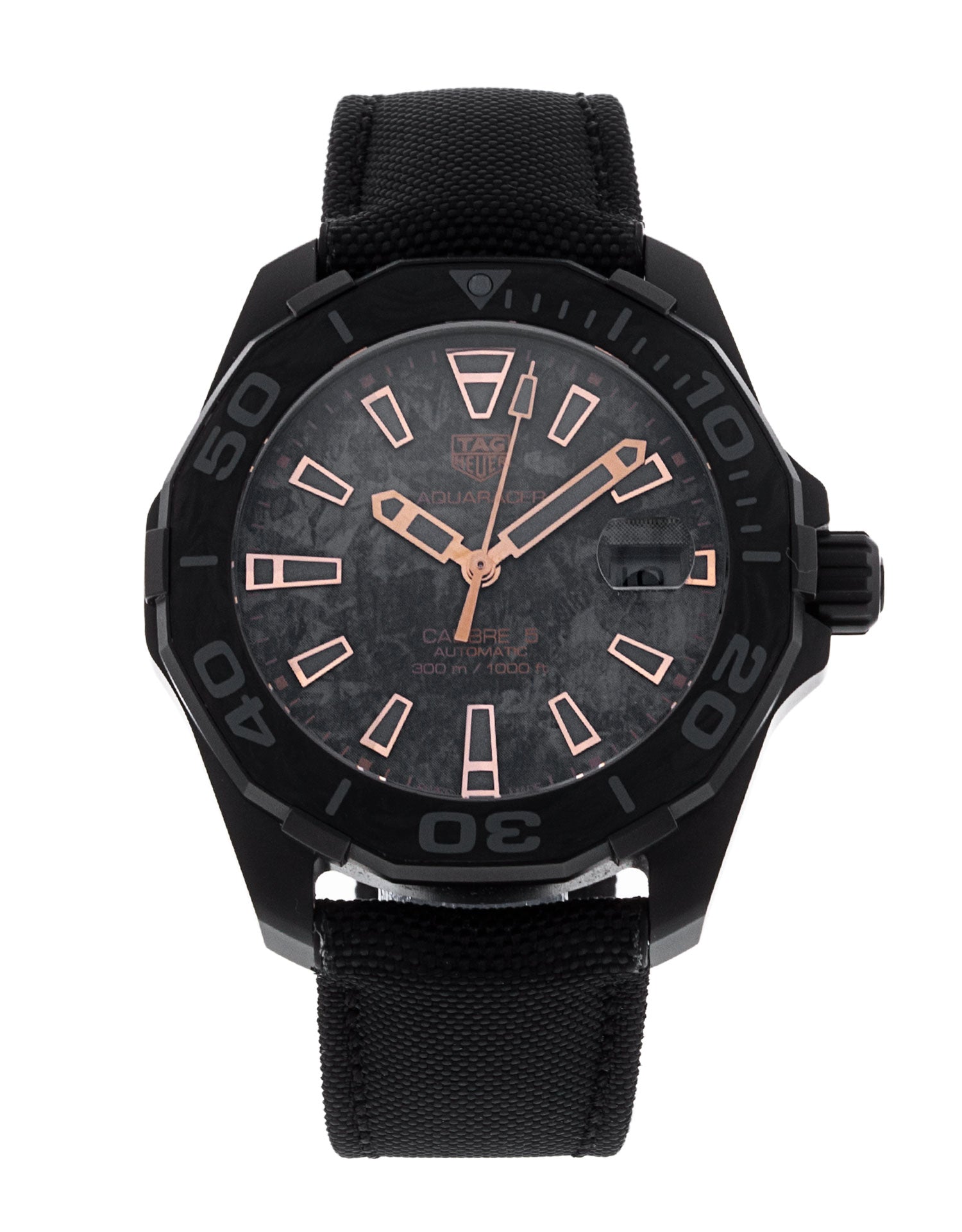 Tag Heuer Aquaracer Calibre 5 Black NATO Strap Carbon Dial Watch for Men - WBD218A.FC6445