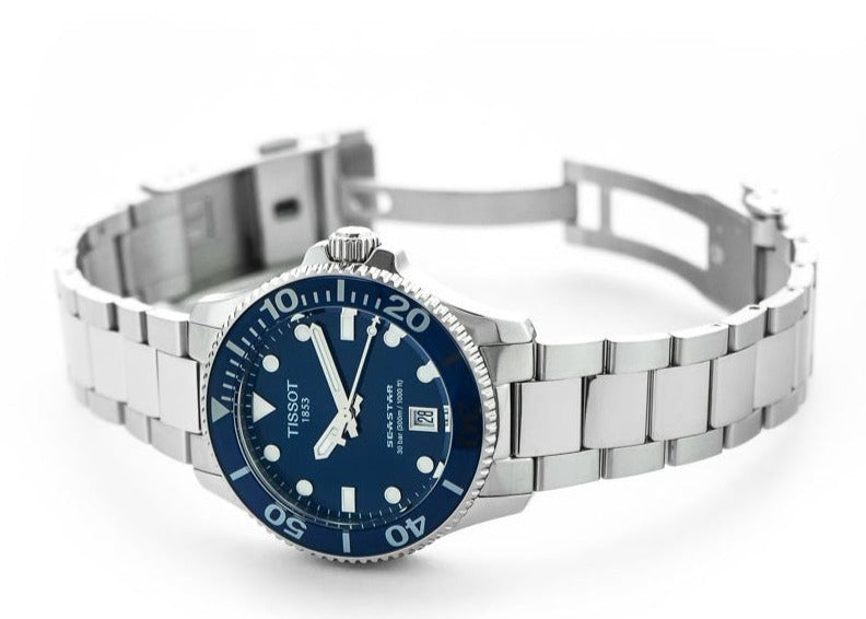 Tissot Seastar 1000 Lady Blue Dial Silver Steel Strap Watch For Women - T120.210.11.041.00
