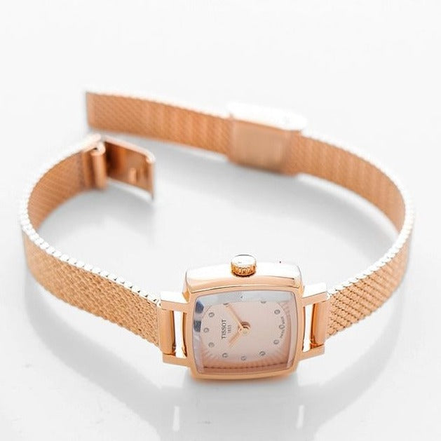 Tissot Lovely Square Lady Quartz Rose Gold Dial Rose Gold Mesh Bracelet Watch For Women - T058.109.33.456.00