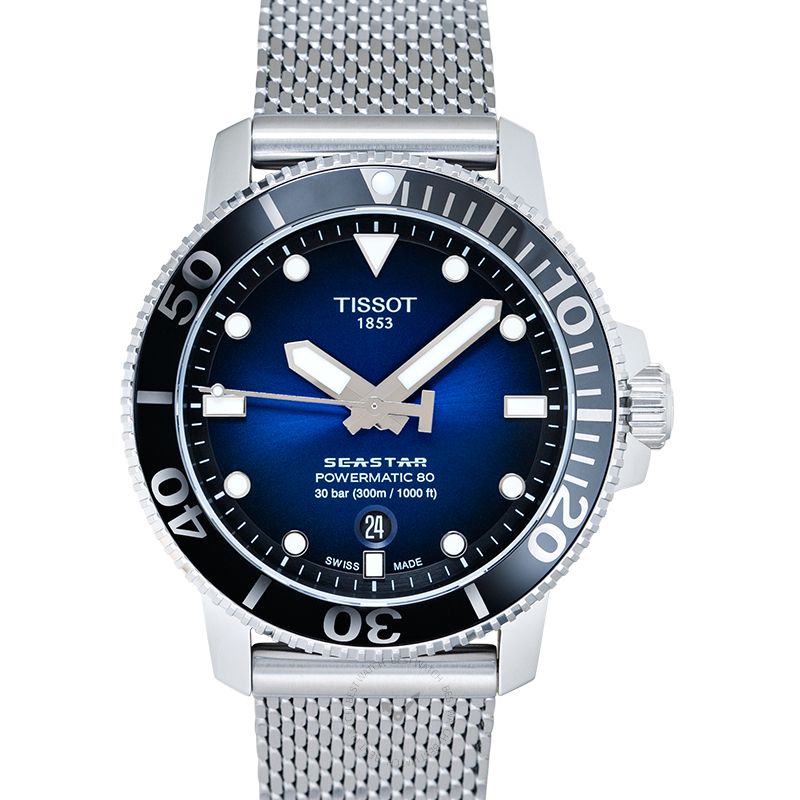 Tissot Seastar 1000 Powermatic 80 Blue Dial SIlver Mesh Bracelet Watch For Men - T120.407.11.041.02