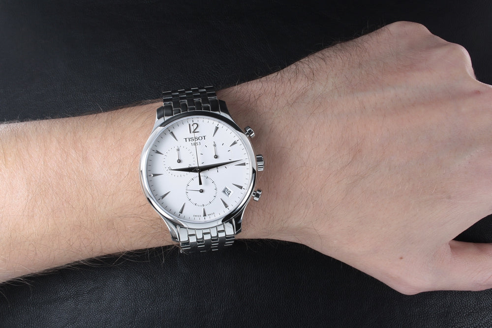 Tissot T Classic Tradition Chronograph White Dial Silver Steel Strap Watch For Men - T063.617.11.037.00