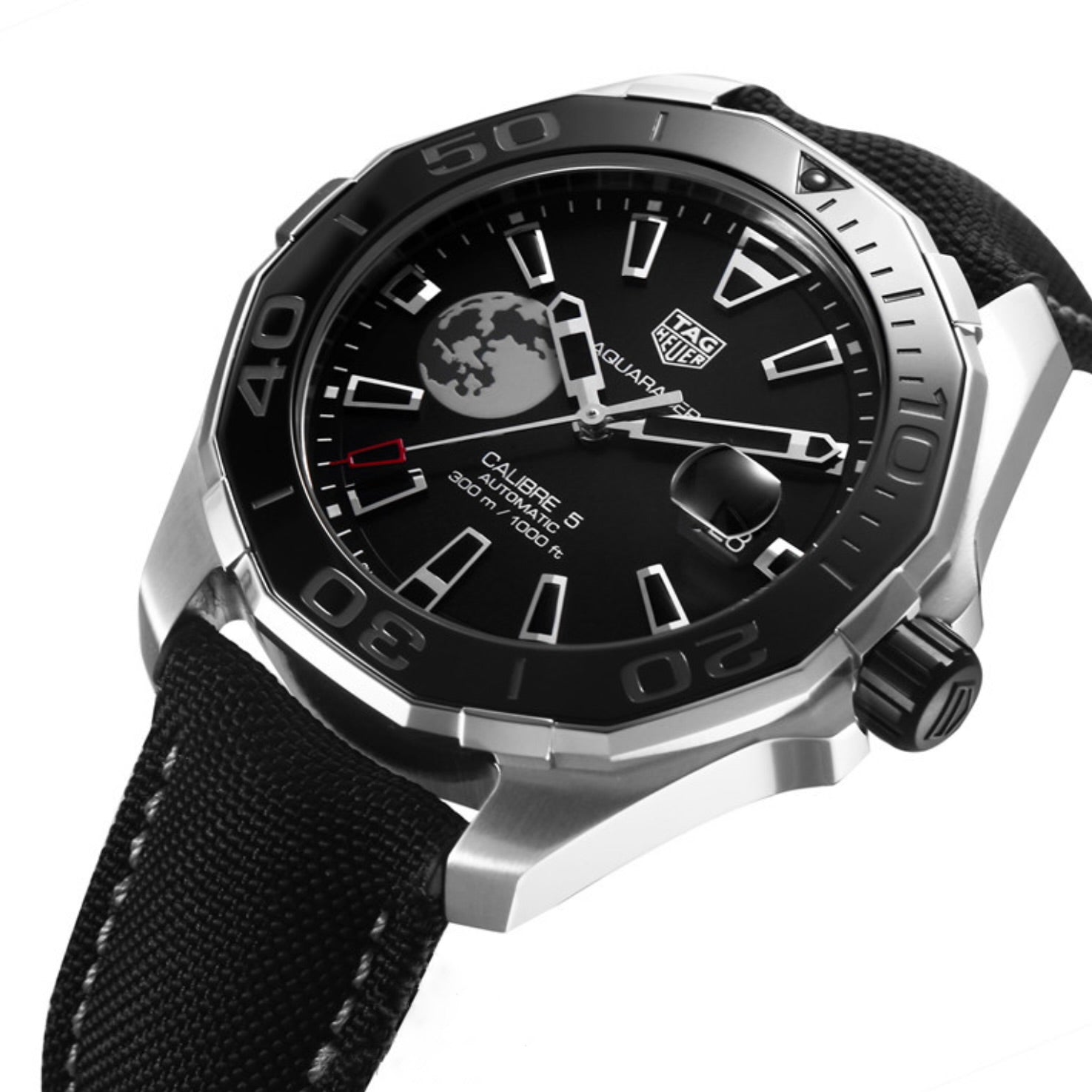 Tag Heuer Aquaracer Calibre 5 Moon Black Dial Black Nylon Strap Watch for Men - WAY201J.FC6370