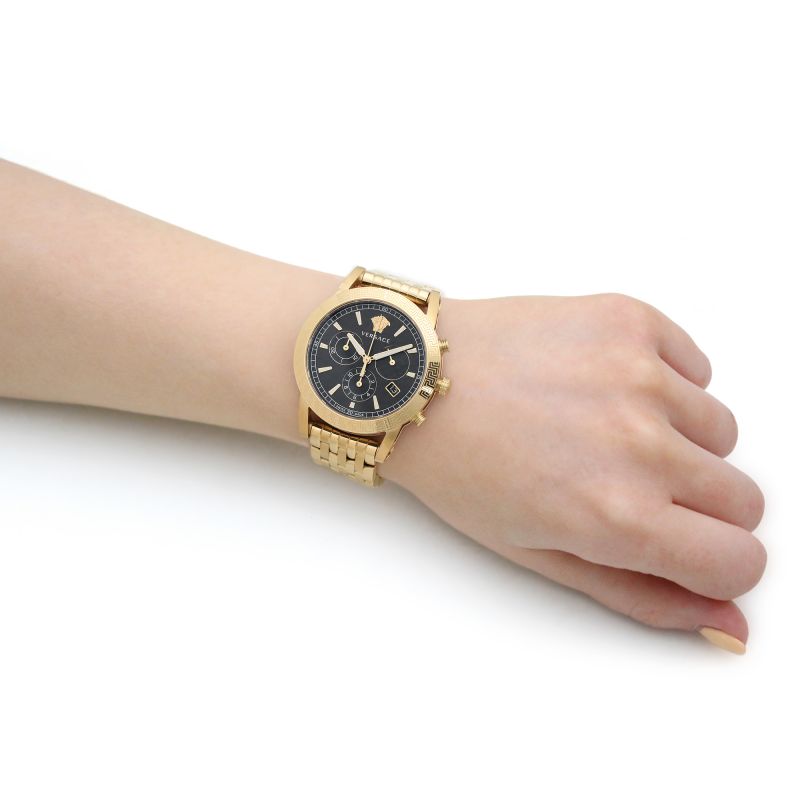Versace Sport Tech Chronograph Black Dial Gold Steel Strap Watch for Men - VELT00419