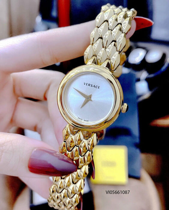 Versace V-Flare Quartz Silver Dial Gold Steel Strap Watch for Women - VEBN00818