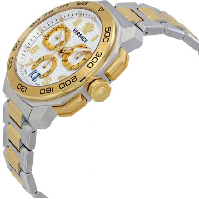 Versace Dylos Chronograph Silver Dial Two Tone Steel Strap Watch for Men - VQC030015