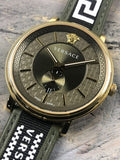Versace V-Circle Quartz Green Dial Green Leather Strap Watch for Men - VEBQ01519