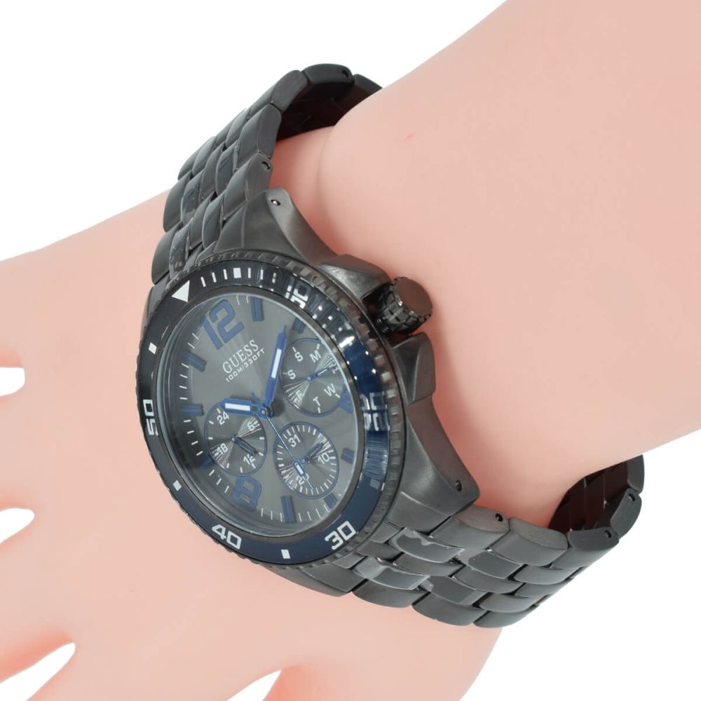 Guess Odyssey Quartz Blue Dial Gunmetal Steel Strap Watch For Men - W1107G5