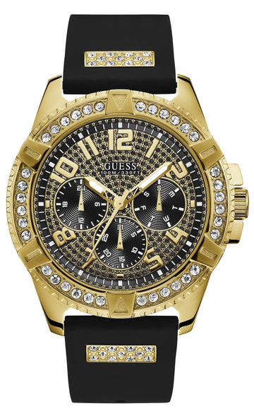 Guess Frontier Crystals Black Dial Black Silicone Strap Watch For Men - W1132G1