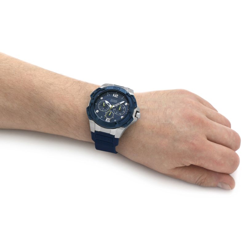 Guess Genesis Multi Function Analog Blue Dial Blue Rubber Strap Watch For Men - W1254G1