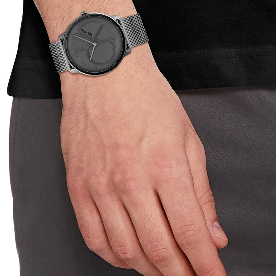 Calvin Klein Minimal Grey Dial Grey Mesh Bracelet Watch for Men - K3M517P4
