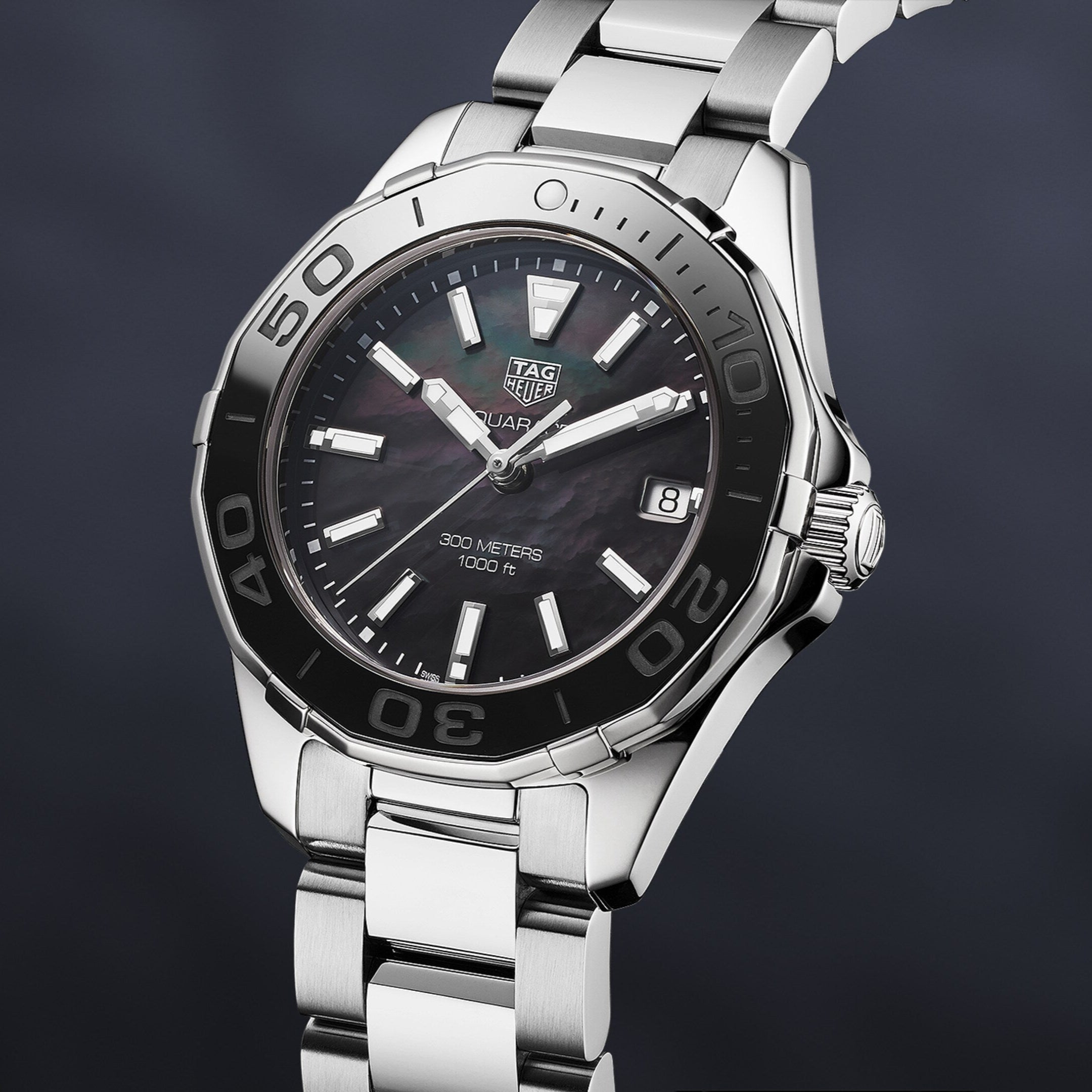 Tag Heuer Aquaracer Quartz Black Dial Silver Steel Strap Watch for Women - WAY131K.BA0748