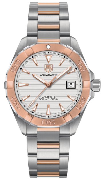 Tag Heuer Aquaracer Calibre 5 Automatic White Dial Two Tone Steel Strap Watch for Men - WAY2150.BD0911