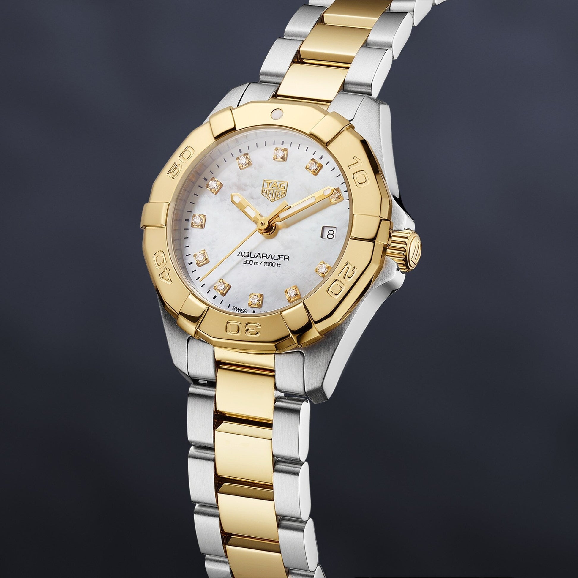 Tag Heuer Aquaracer Diamonds Mother of Pearl Dial Two Tone Steel Strap Watch for Men - WBD1422.BB0321