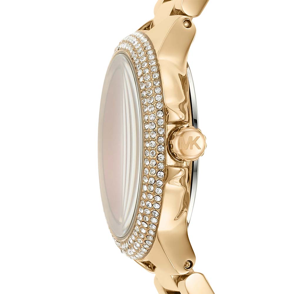 Michael Kors Camille Analog Red Dial Gold Steel Strap Watch For Women - MK7196