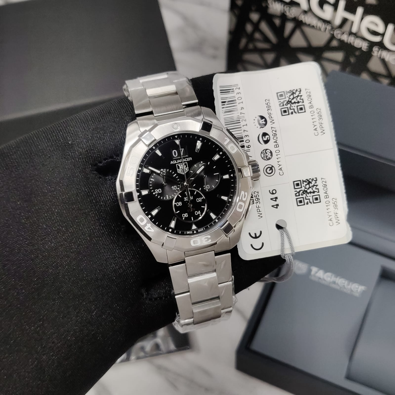 Tag Heuer Aquaracer Chronograph Black Dial Silver Steel Strap Watch for Men - CAY1110.BA0927