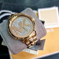 Michael Kors Runway Mercer Crystals Gold Dial Gold Steel Strap Watch For Women - MK6714