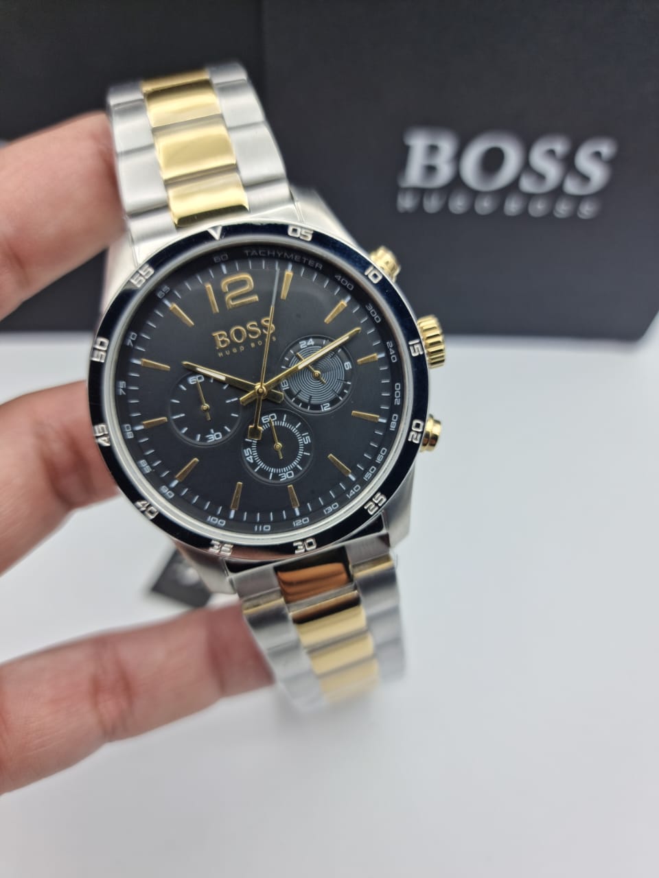 Hugo Boss Professional Black Dial Two Tone Steel Strap Watch for Men - 1513529
