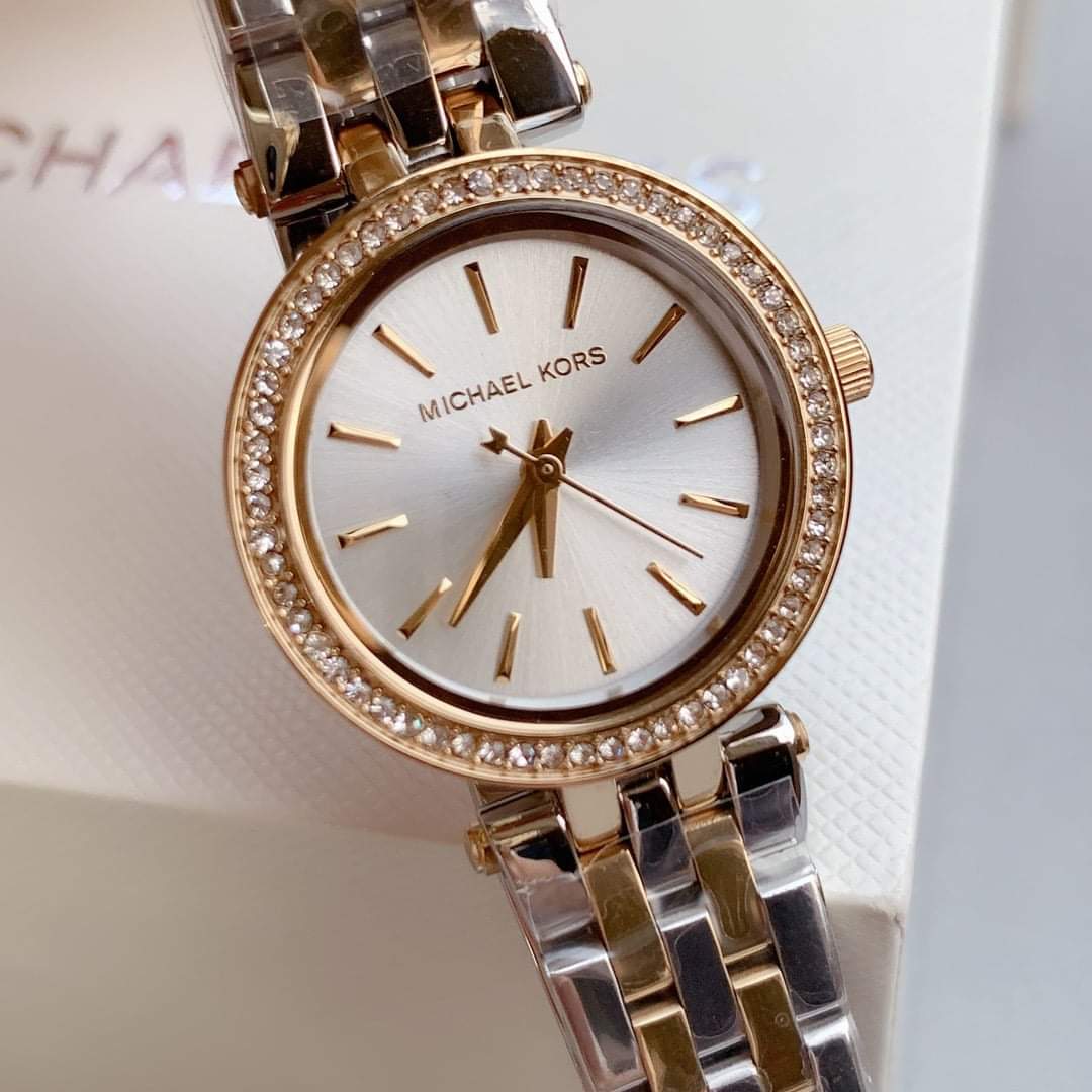 Michael Kors Darci White Dial Two Tone Steel Strap Watch for Women - MK3323
