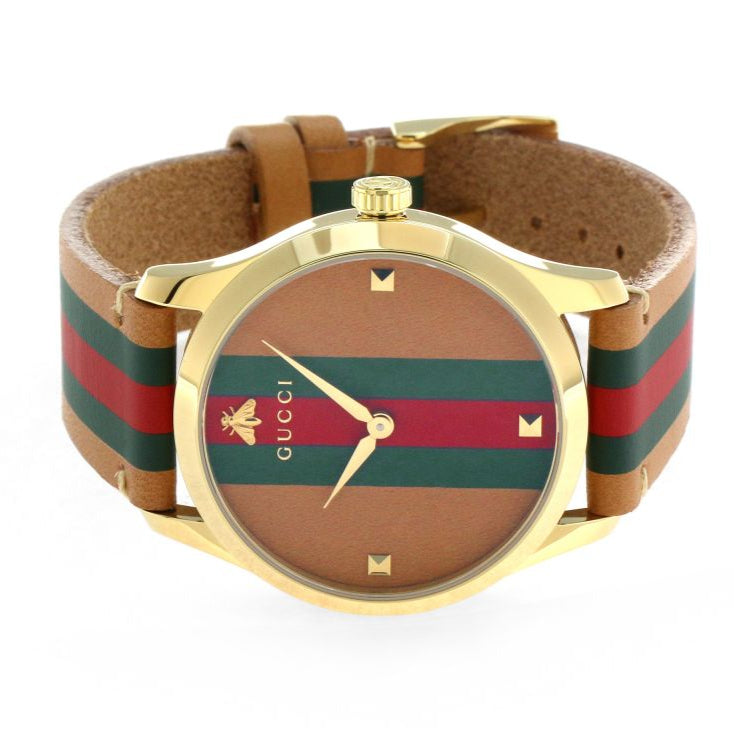 Gucci G Timeless Quartz Brown Dial Brown Leather Strap Unisex Watch - YA1264077