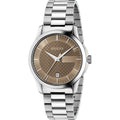 Gucci G Timeless Brown Dial Silver Steel Strap Watch For Men - YA126445