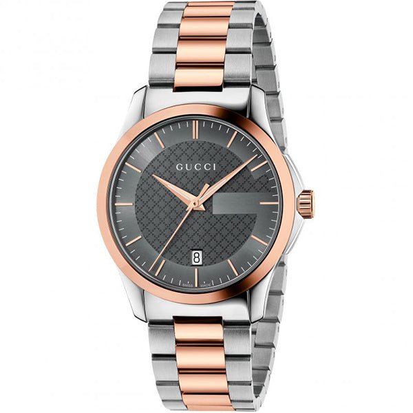 Gucci G Timeless Grey Dial Two Tone Steel Strap Watch For Men - YA126446