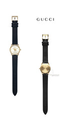 Gucci G Timeless Quartz Silver Dial Black Leather Strap Watch For Women - YA1265023
