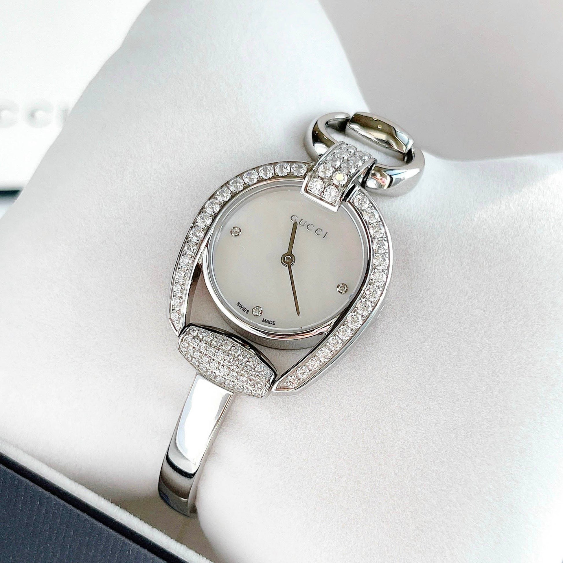 Gucci Horsebit Collection Diamonds Mother of Pearl Dial Silver Steel Strap Watch For Women - YA139505