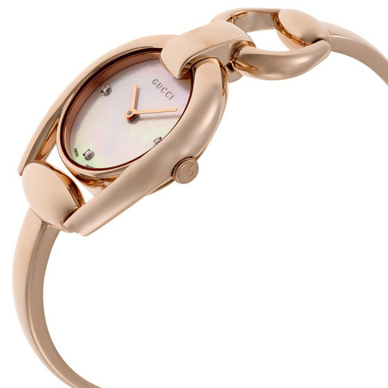 Gucci Horsebit Collection Diamonds Mother of Pearl Dial Rose Gold Steel Strap Watch For Women - YA139508