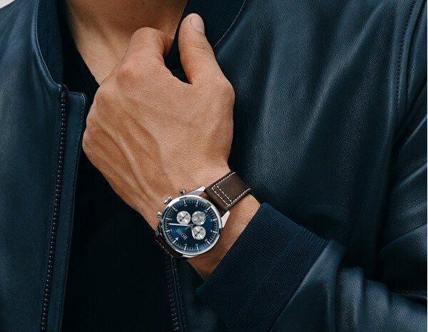 Hugo Boss Pioneer Chronograph Blue Dial Brown Leather Strap Watch For Men - 1513709