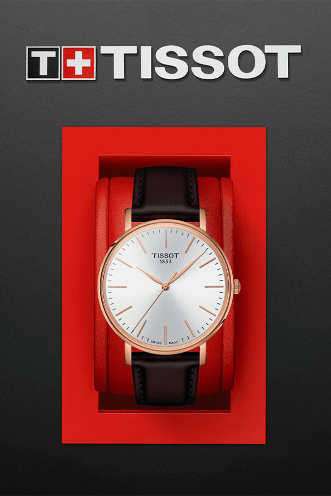 Tissot Everytime Gent Silver Dial Brown Leather Strap Watch for Men - T143.410.36.011.00