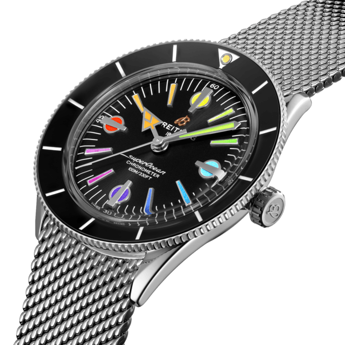 Breitling Superocean Heritage '57 Black Dial Silver Mesh Bracelet Watch for Men - A103701A1B1A1
