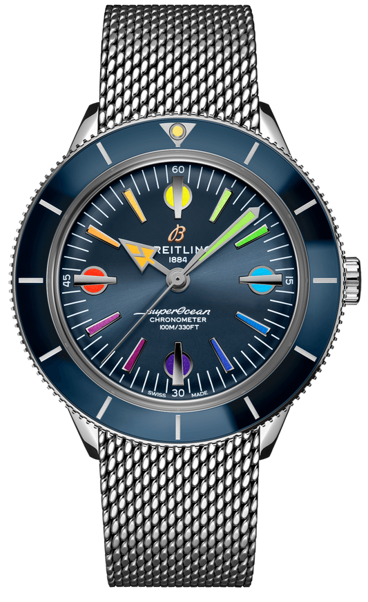 Breitling Superocean Heritage '57 Special Edition II Blue Dial Silver Mesh Bracelet Watch for Men - A103702A1C1A1