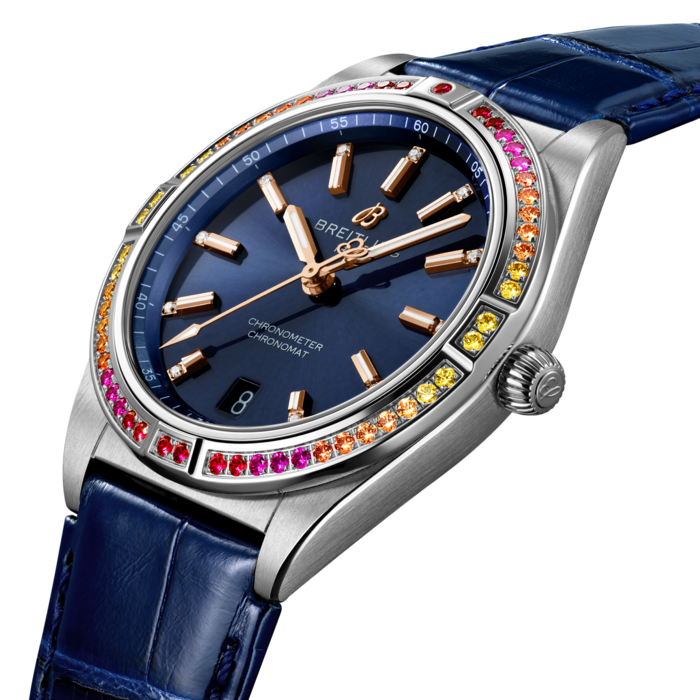 Breitling Chronomat Automatic 36 South Sea Blue Dial Blue Leather Strap Watch for Women - A10380611C1P1