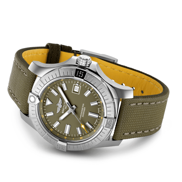 Breitling Avenger Automatic GMT 43 Green Dial Green Nylon Strap Watch for Men - A17318101L1X1