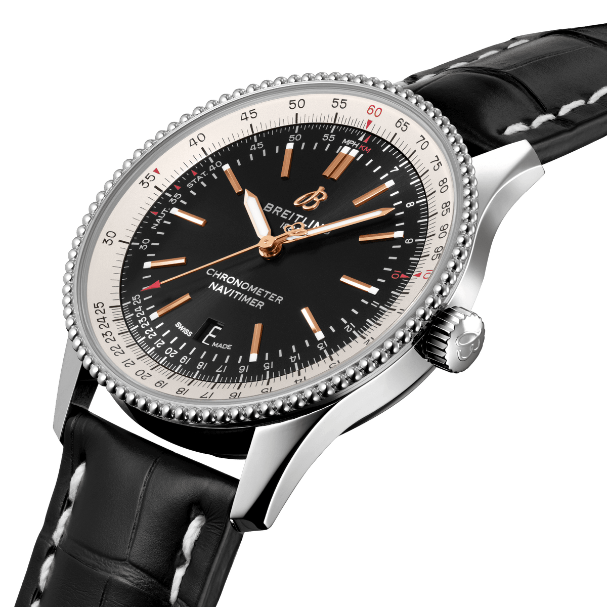 Breitling Navitimer 1 Automatic 41mm Black Dial Black Leather Strap Mens Watch - A17326211B1P2