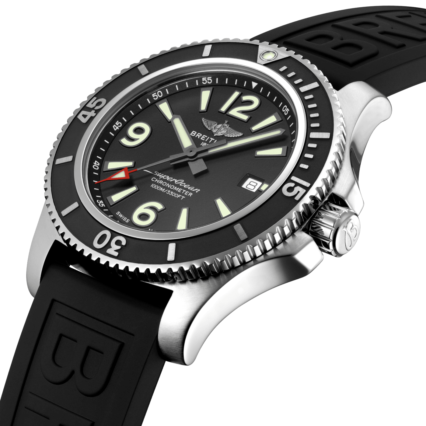 Breitling Superocean II 44mm Black Dial Black Rubber Strap Watch for Men - A17367D71B1S2