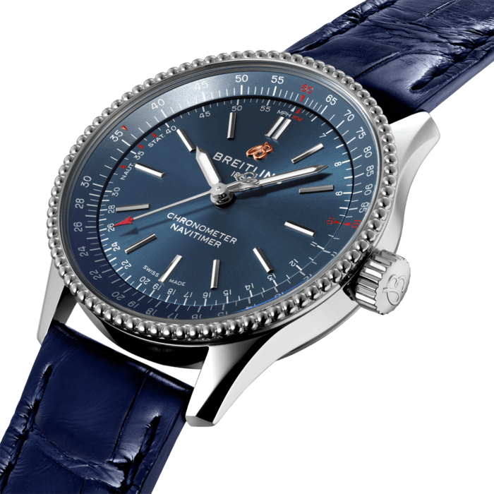 Breitling Navitimer Automatic 35 Blue Dial Blue Leather Strap Watch for Men - A17395161C1P1