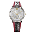 Versace V Circle Silver Dial Two Tone Leather Strap Watch for Men - VEBQ01319