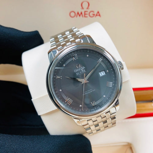 Omega De Ville Prestige Co-Axial Automatic Grey Dial Silver Steel Strap Watch for Men - 424.10.40.20.06.001