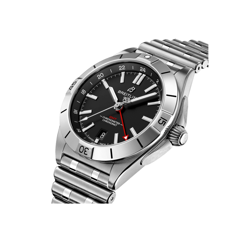 Breitling Chronomat GMT 40 Automatic Black Dial Silver Steel Strap Watch for Men - A32398101B1A1