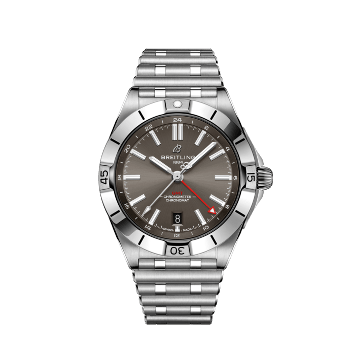 Breitling Chronomat GMT 40 Brown Dial Silver Steel Strap Watch for Men - A32398101M1A1