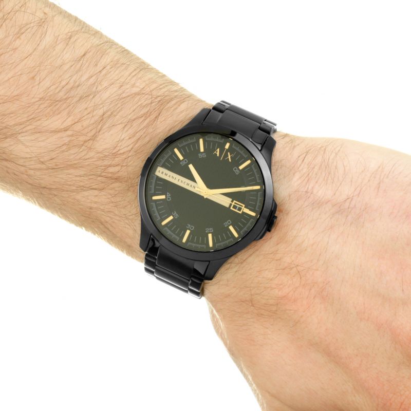 Armani Exchange Hampton Chronograph Black Dial Black Steel Strap Watch For Men - AX2413