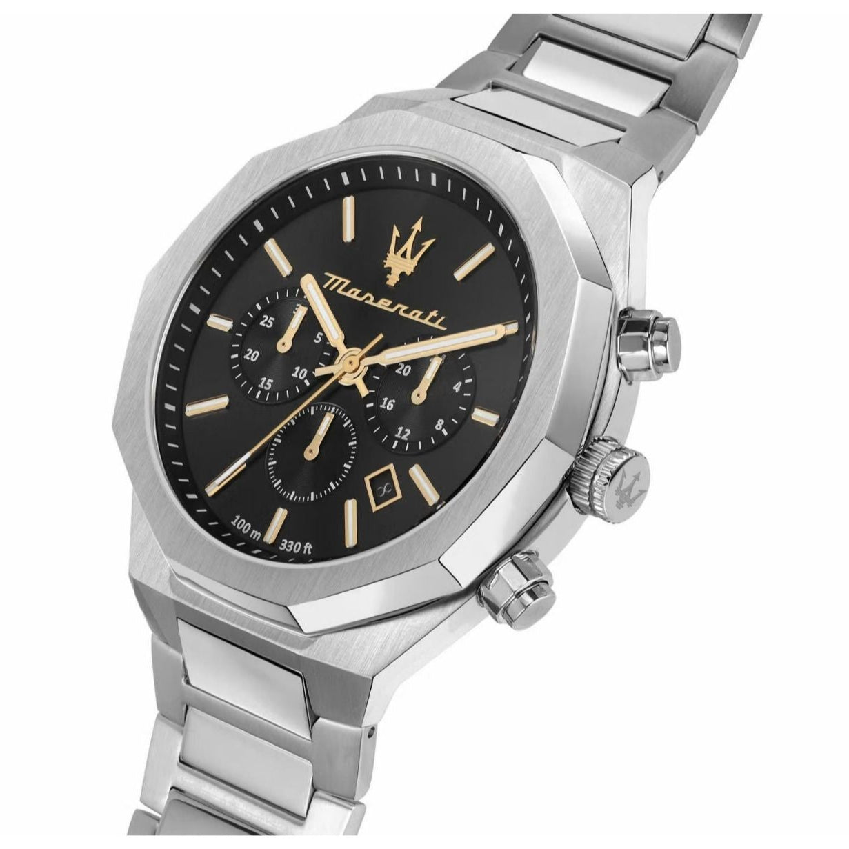 Maserati Stile Chronograph Black Dial Silver Steel Strap Watch For Men - R8873642010