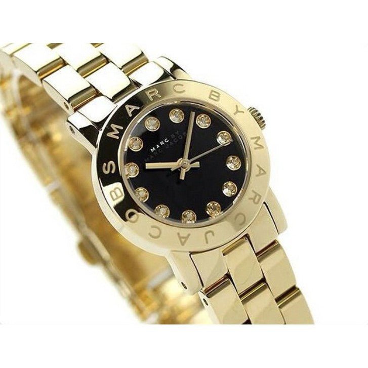 Marc Jacobs Amy Black Dial Gold Steel Strap Watch for Women - MBM3336