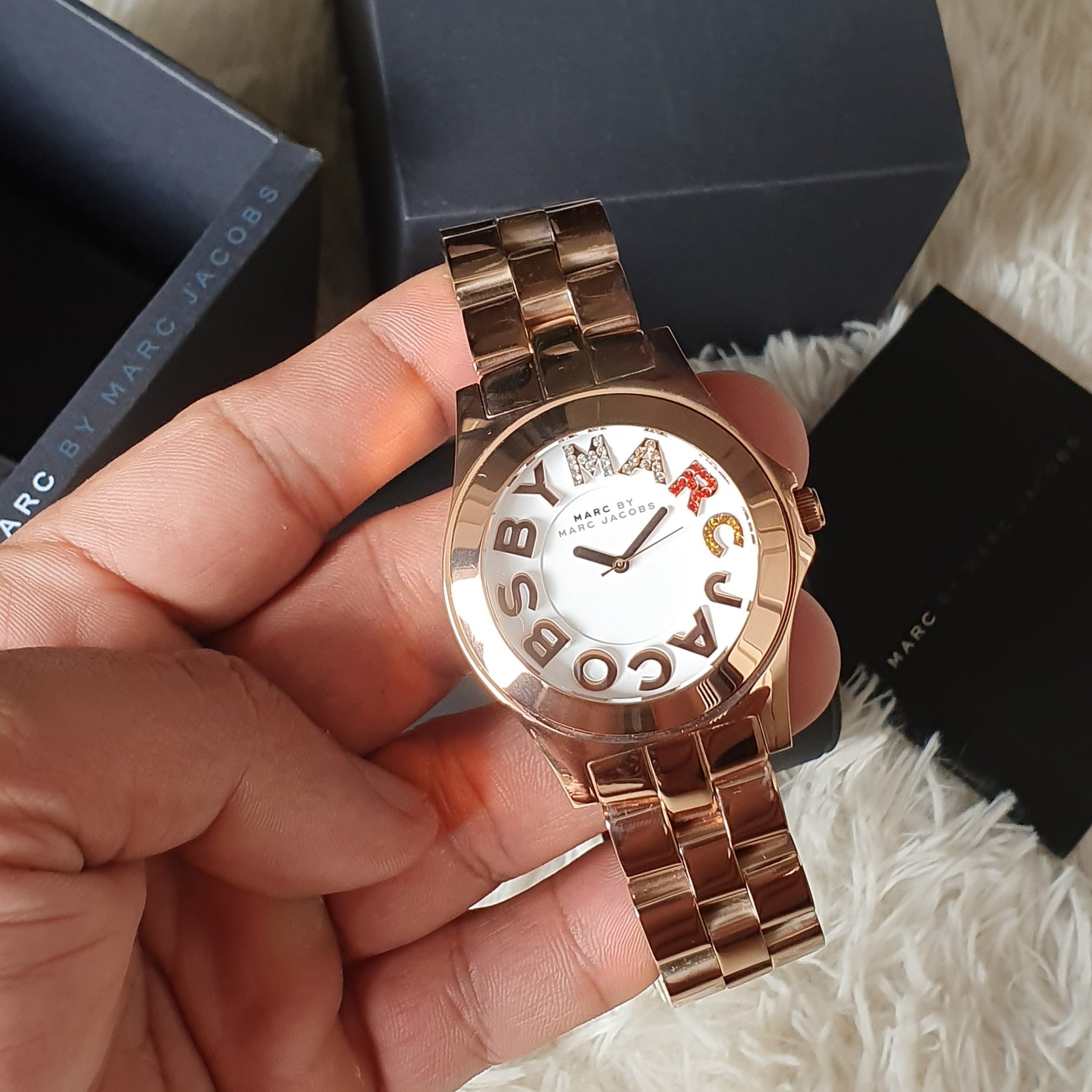 Marc Jacobs Rivera White Dial Rose Gold Steel Strap Watch for Women - MBM3138