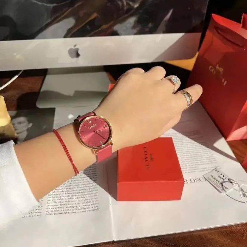 Coach Perry Red Dial Red Leather Strap Watch for Women - 14503852