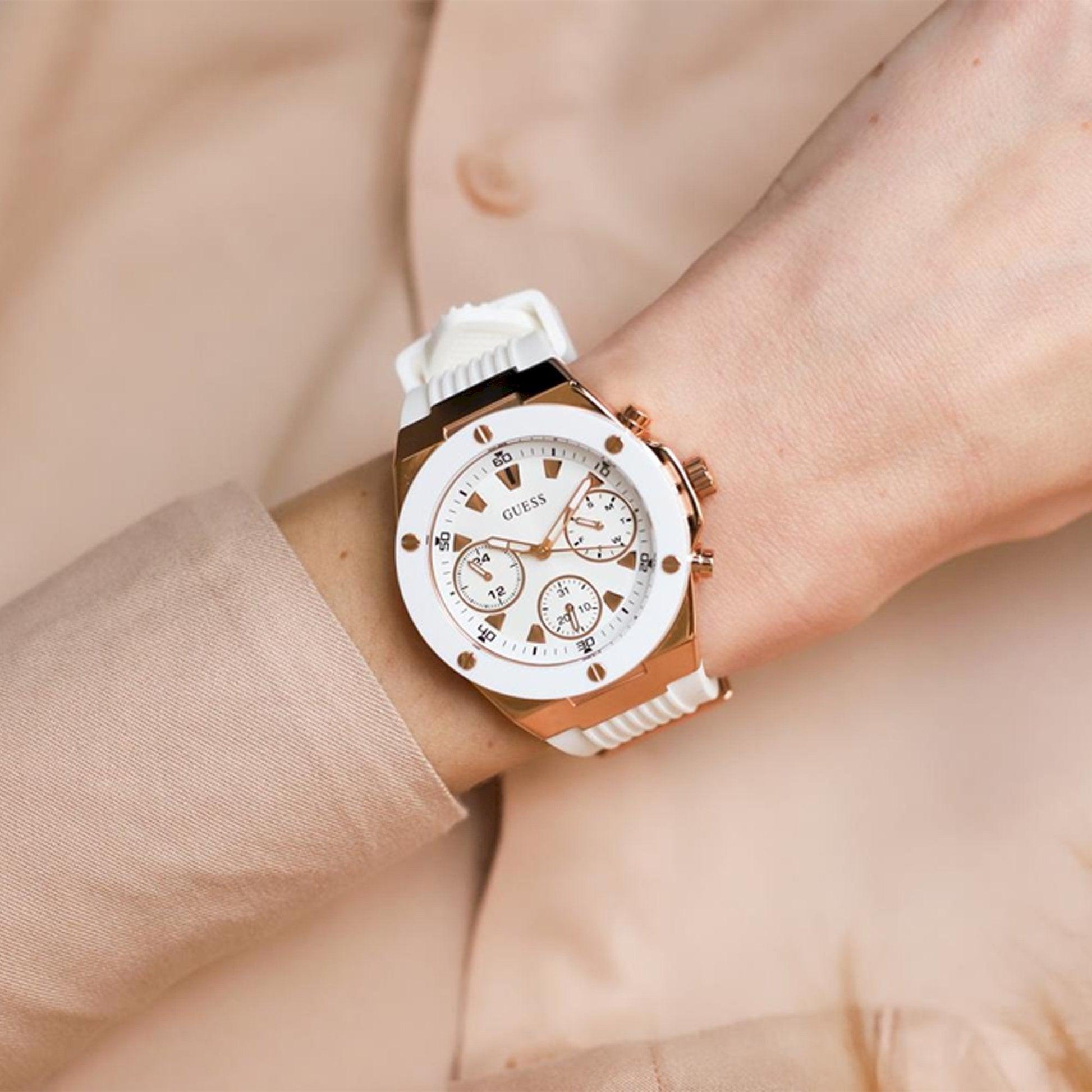Guess Athena White Dial White Rubber Strap Watch For Women - GW0030L3