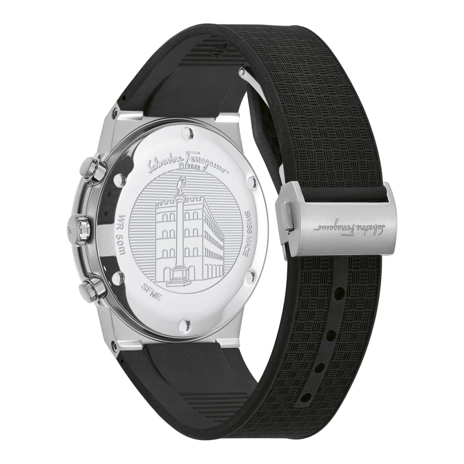 Salvatore Ferragamo Sapphire Chrono Black Dial Black Silicone Strap Watch for Men - SFME00121