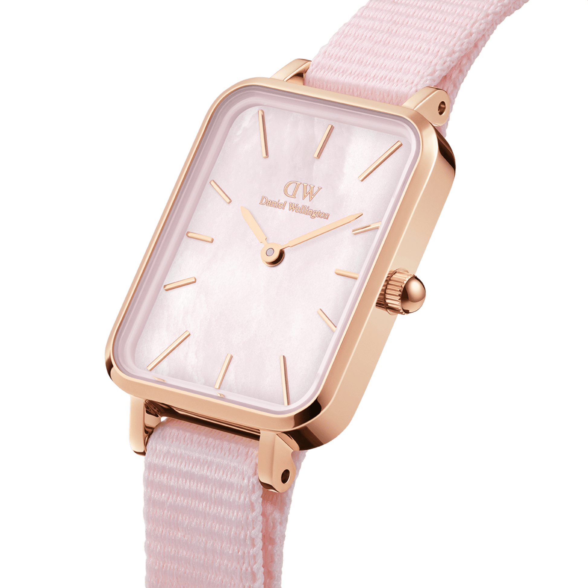 Daniel Wellington Quadro Pressed Mother of Pearl Pink Dial Pink Nylon Strap Watch For Women - DW00100509